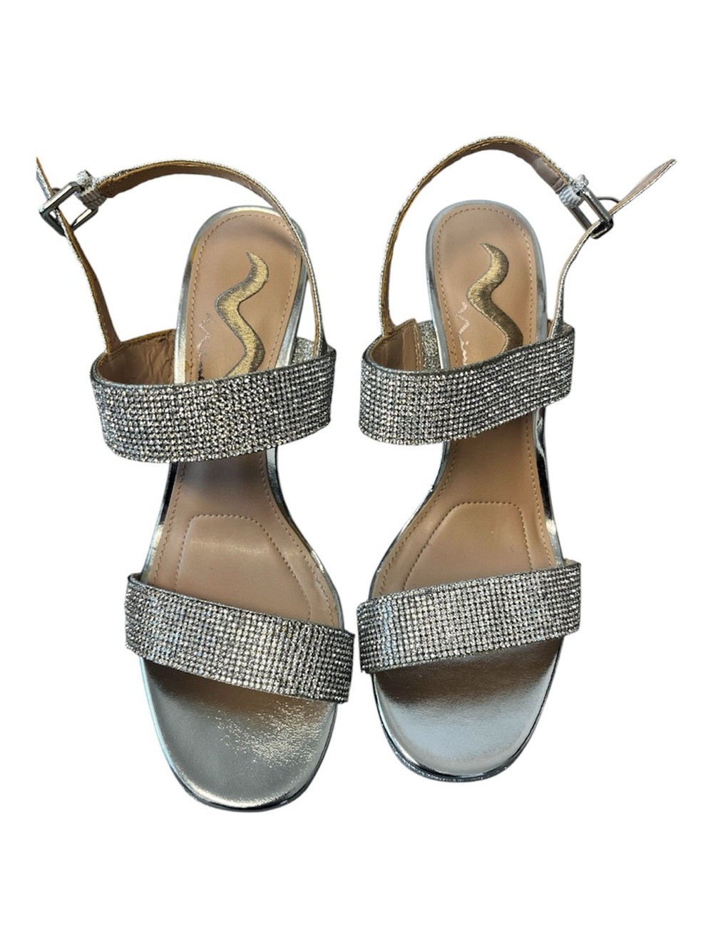 Silver  Rhinestone Strap Sandals Wedge by Nina Sz 7